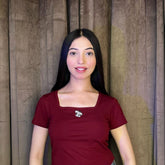 Women's Square Neck Crop T-Shirt – Minimal Mickey Embroidery